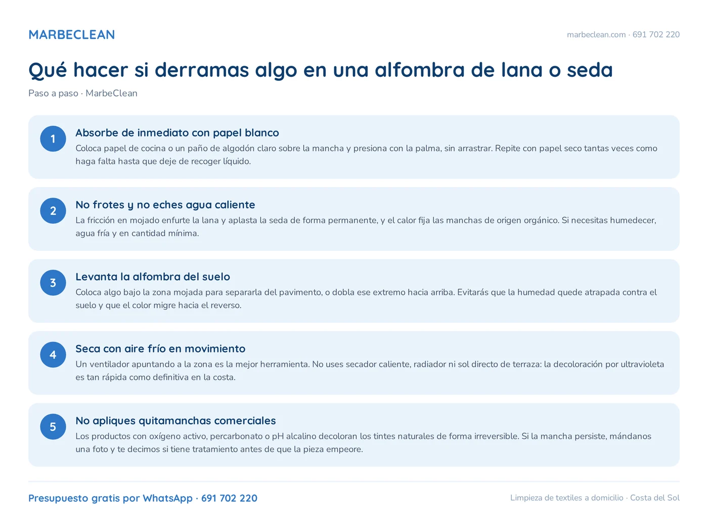 Qué hacer si derramas algo en una alfombra de lana o seda