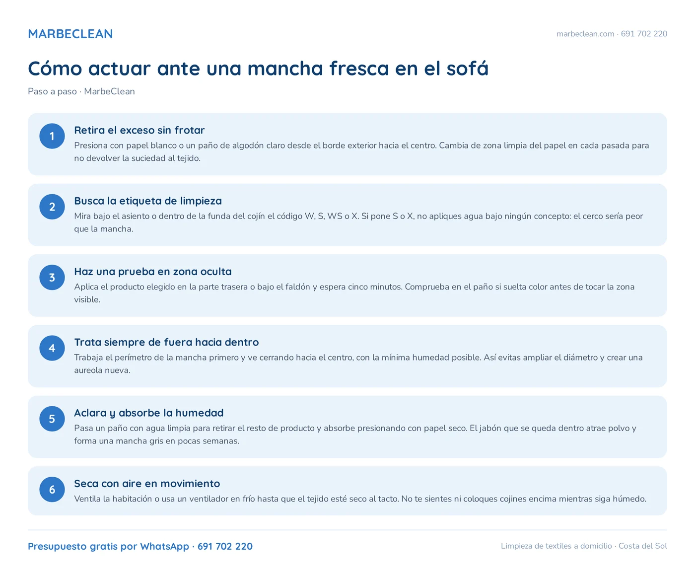 Cómo quitar manchas del sofá según el tipo de tejido 4 Cómo actuar ante una mancha fresca en el sofá